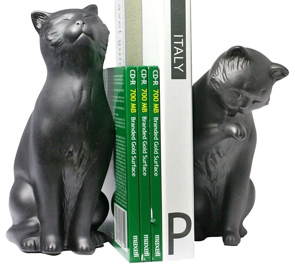 2-Piece Cat Bookend Set, Black
