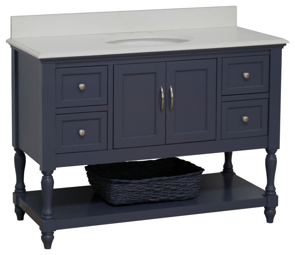 Beverly 48" Bathroom Vanity, Marine Gray, Quartz