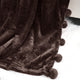 Pom Pom Flannel Fleece Throw Blanket, Chocolate, 50" X 60"