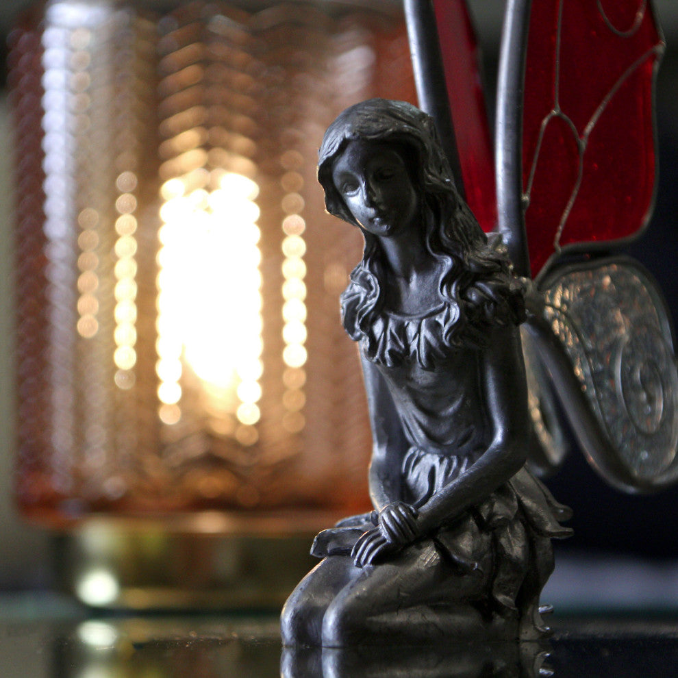 Kneeling Fairy Pewter Figurine Home Decor Mythical Desk Accessories Glass Wings