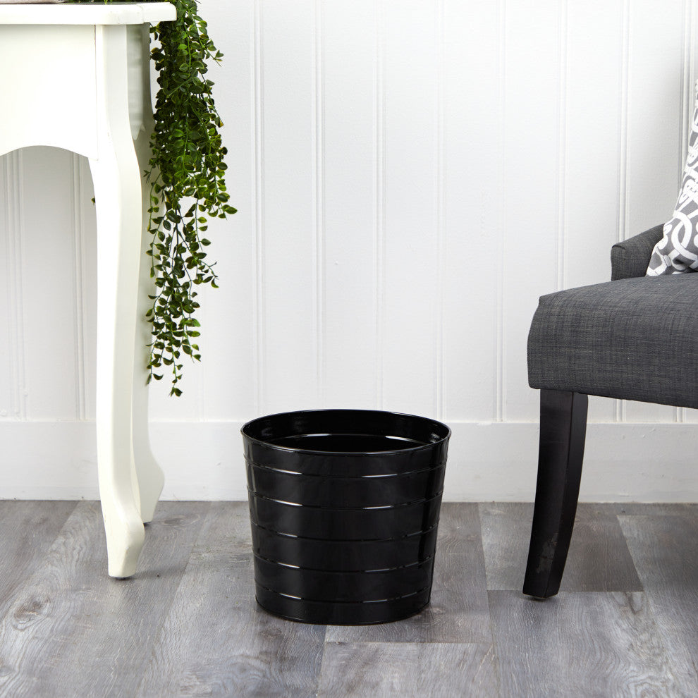 12" Farmhouse Black Metal Ribbed Planter