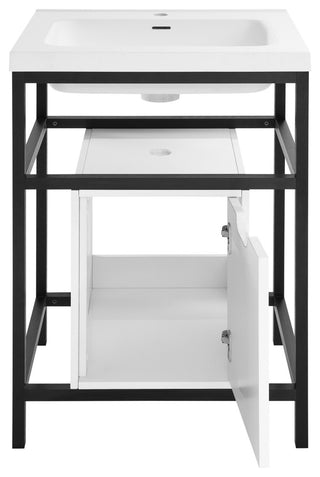 Ivy 24" Freestanding Bathroom Vanity in Glossy White with Matte Black Frame