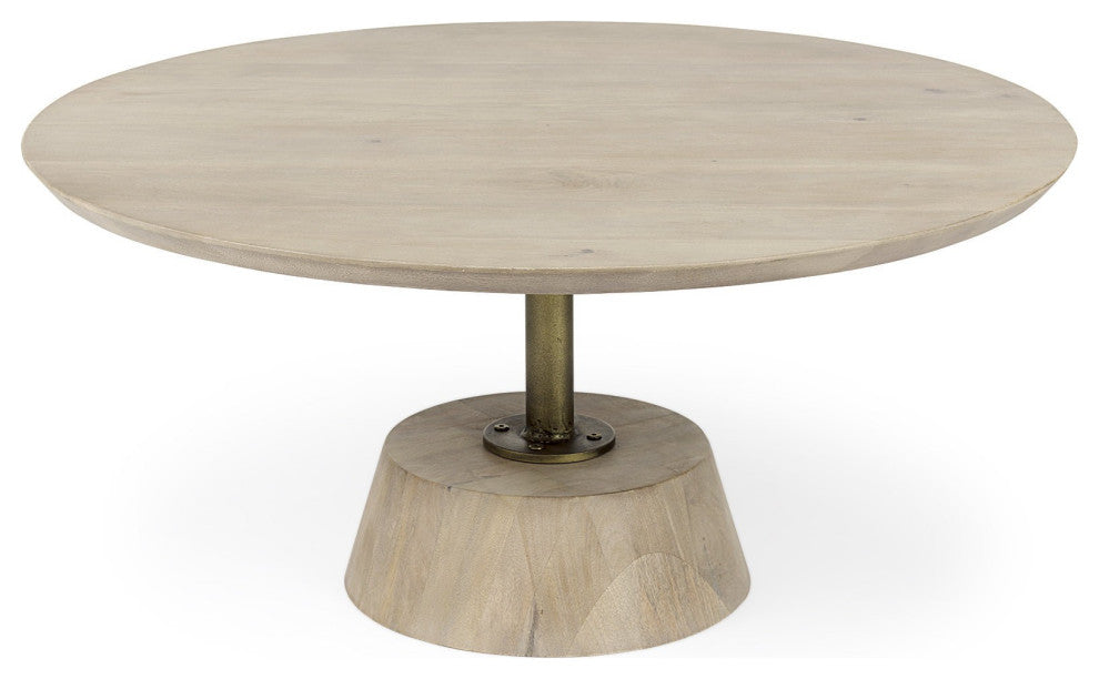 Light Brown Wooden Pedestal Coffee Table