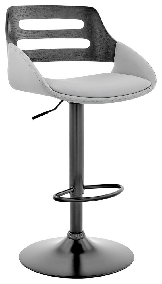 Benzara BM248185 Faux Leather Adjustable Swivel Bar Stool, Black and Gray