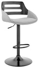 Benzara BM248185 Faux Leather Adjustable Swivel Bar Stool, Black and Gray