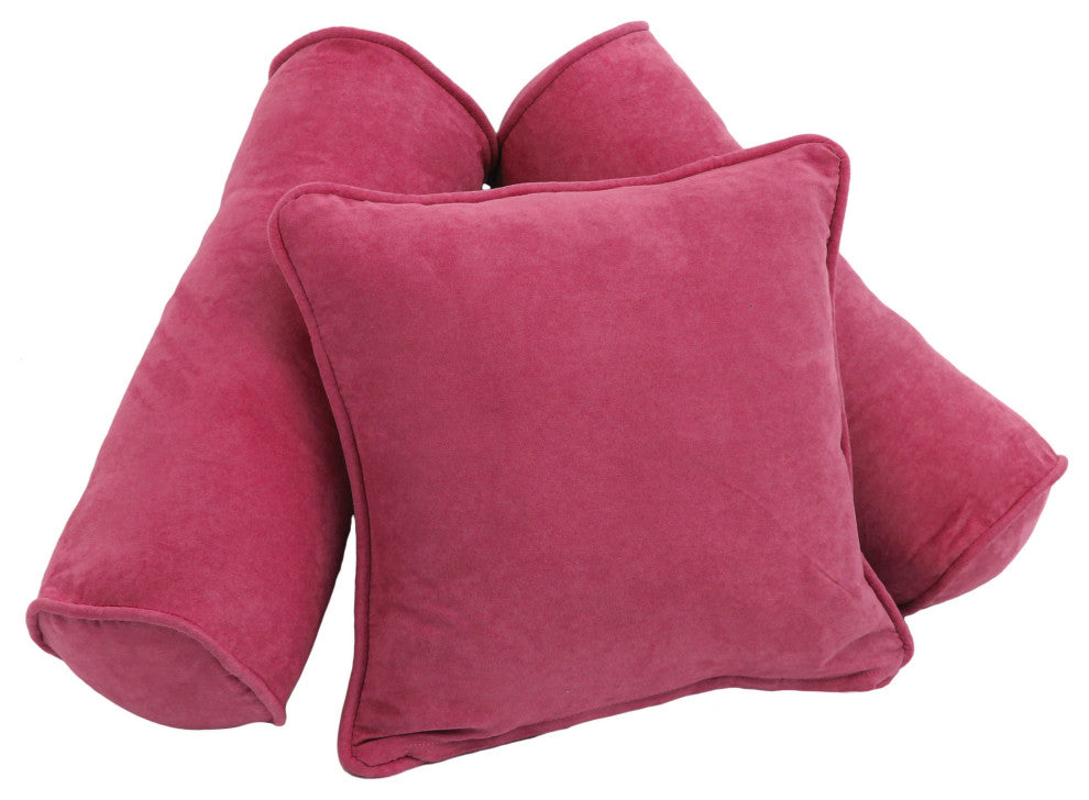 Double-Corded Solid Microsuede Throw Pillows With Inserts, Set of 3, Bery Berry
