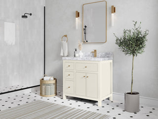 Sonoma 36" Right Offset Bath Vanity in Alabaster, 2" Viola Gold