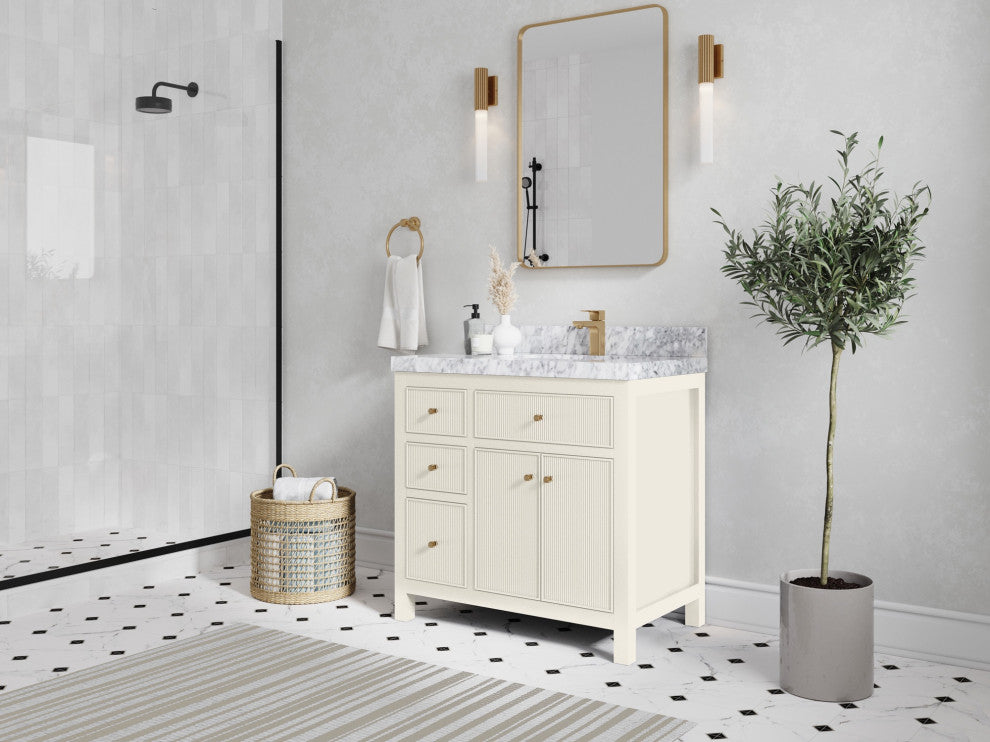 Sonoma 36" Right Offset Bath Vanity in Alabaster, 2" Viola Gold