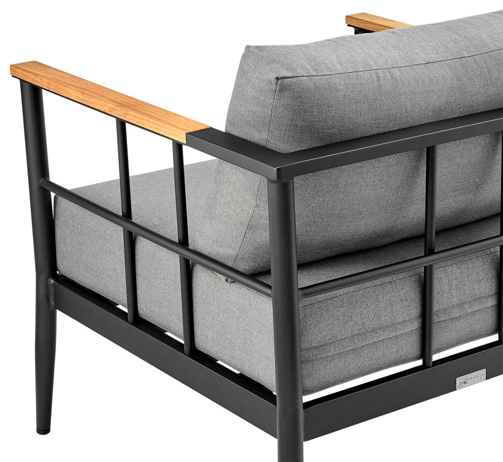 Shari Outdoor Patio 4-Piece Lounge Set, Aluminum With Teak and Gray Cushions
