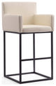 Modern Bar Stool, Metal Frame With Faux Leather Seat and High Back, Cream