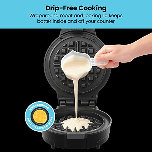 Anti-Overflow Waffle Maker, Belgian Waffle Iron with Seven Crunch Selector, Black