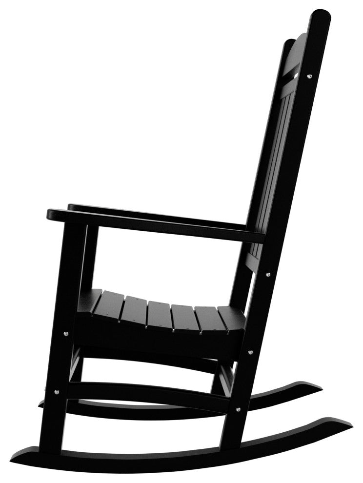 WestinTrends 2PC Outdoor Patio HDPE Adirondack Porch Rocking Chair Set, Black