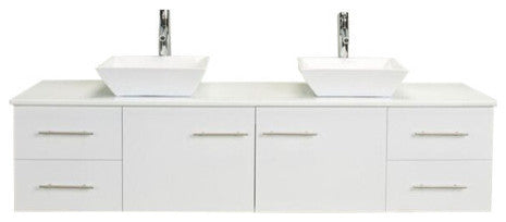 Totti Wave 72 inch White Modern Double Sink  Vanity  Top And Double Sinks