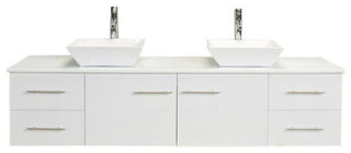 Totti Wave 72 inch White Modern Double Sink  Vanity  Top And Double Sinks