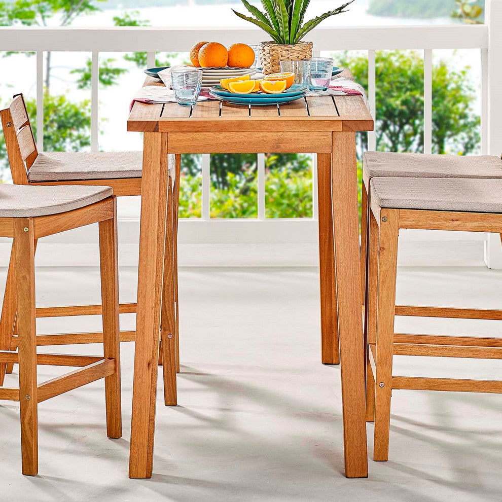 Bar Side Table, Rectangular, Wood, Brown Natural, Modern, Outdoor Patio Cafe