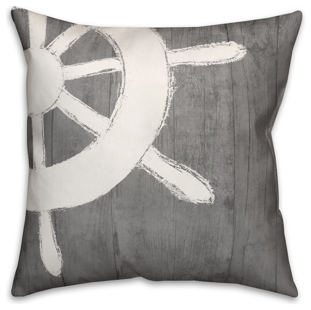 Woodgrain Captian's Wheel Spun Poly Pillow, 18x18