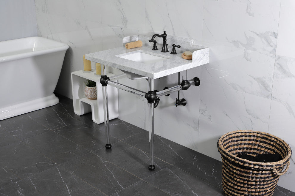 Kingston Brass LMS3030MASQ0 30" Carrara Marble Console Sink, Acrylic Legs