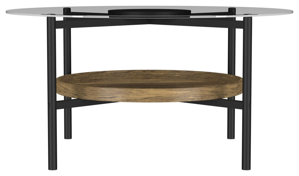 Delfin Round Glass Top Coffee Table Black and Brown