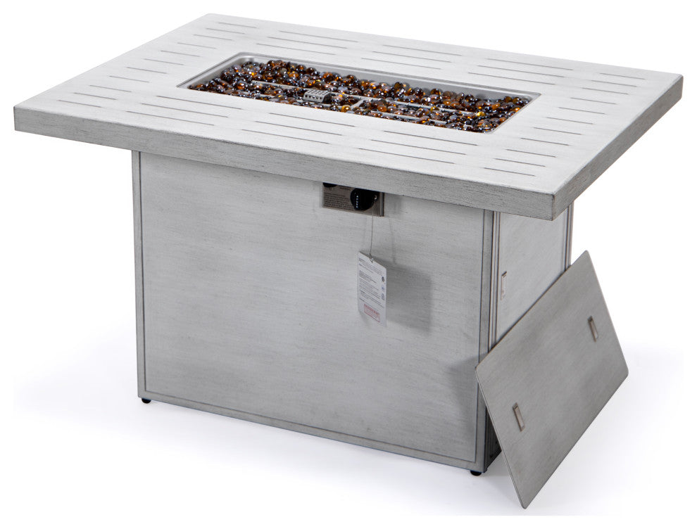 LeisureMod Chelsea Patio Aluminum Propane 44" Fire Pit Table, Weathered Gray