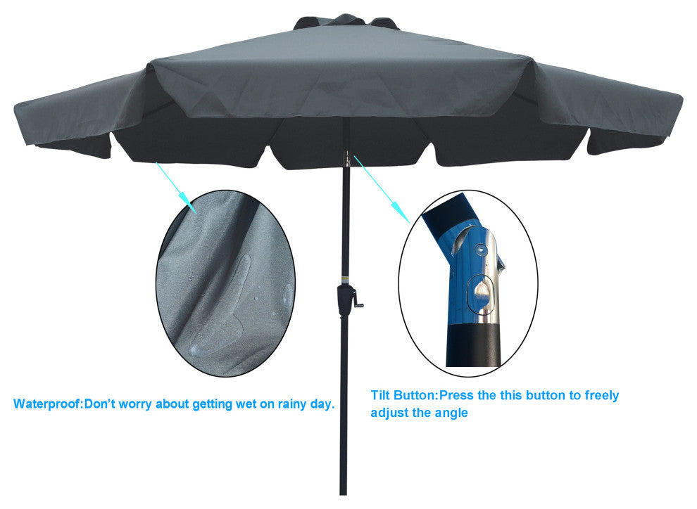 10' Outdoor Patio Market Umbrella With Crank and Push Button Tilt, Dark Gray