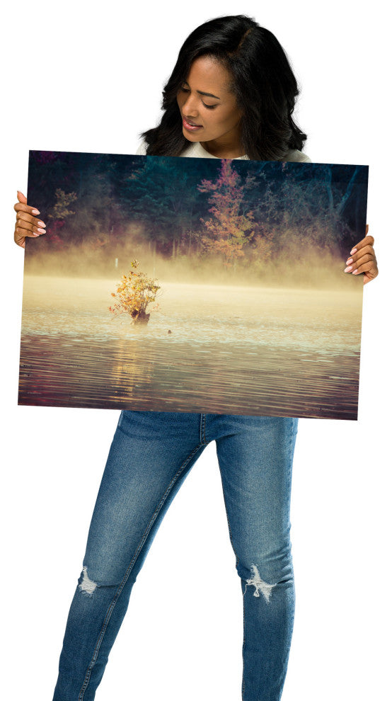 Golden Mist on Waples Pond Landscape Photo Unframed Wall Art Print, 18" X 24"