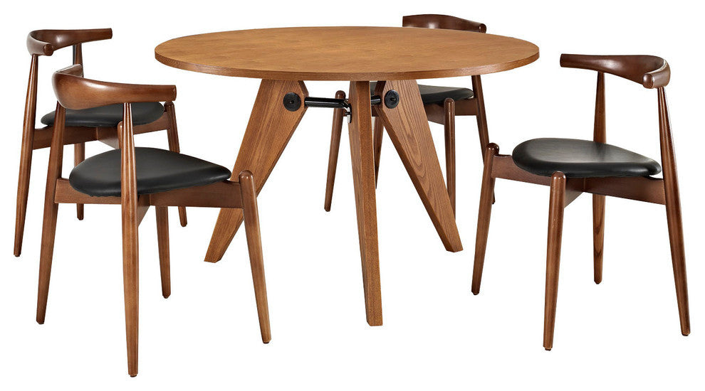 Modern Contemporary Kitchen Dining Chairs and Table Set of 5 Walnut Black