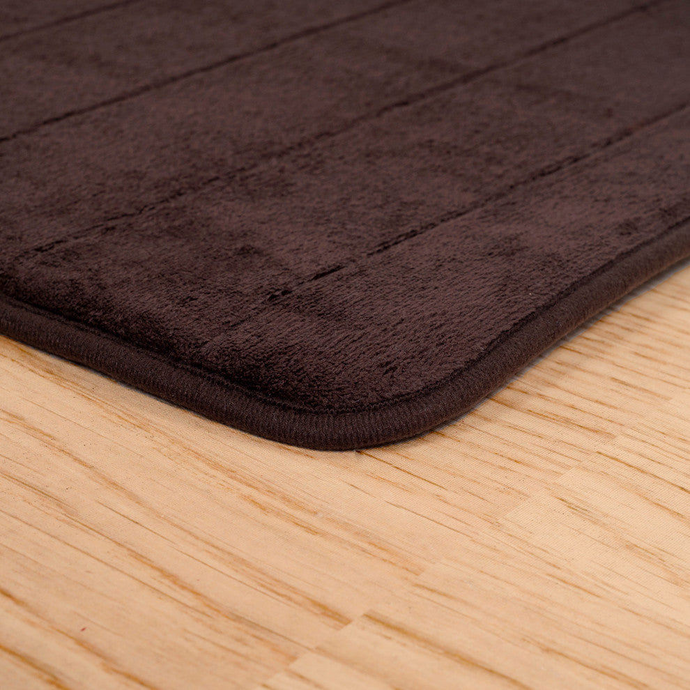 Memory Foam Extra Long Striped Bath Mat, Chocolate