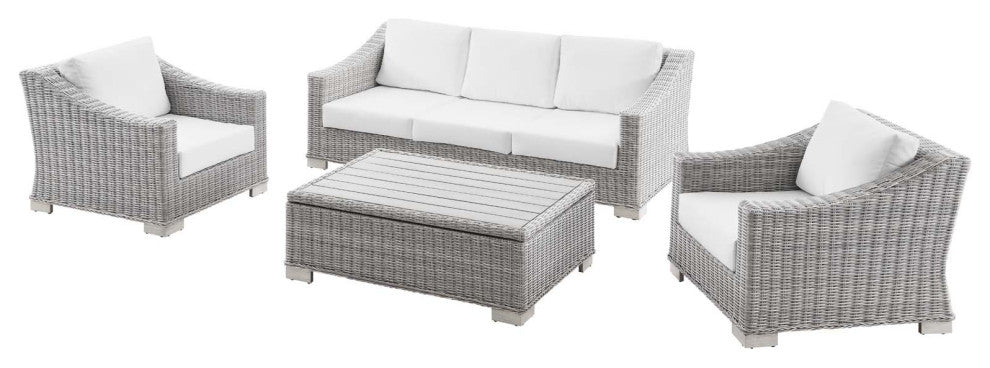 Lounge Sectional Sofa Chair Set, Rattan, Wicker, Gray White, Outdoor