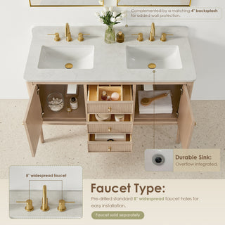 Blaise Bathroom Vanity, Light  Oak, 54" Double, No Mirror
