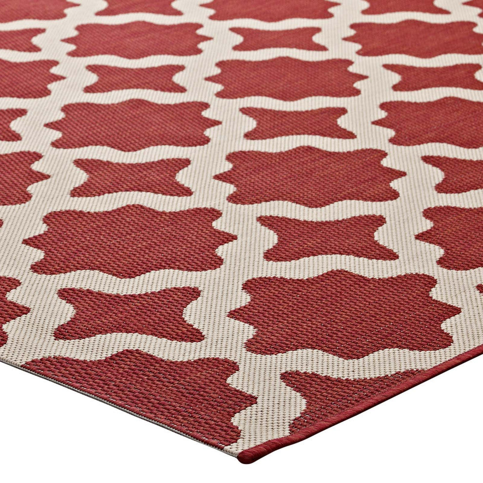 Cerelia Moroccan Trellis 9x12 Indoor and Outdoor Area Rug-Red and Beige