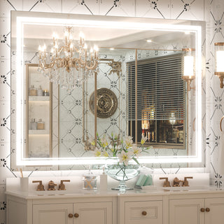 Bathroom Wall Mirror, Frontlit/Backlit, Dimmable, 48"x36"