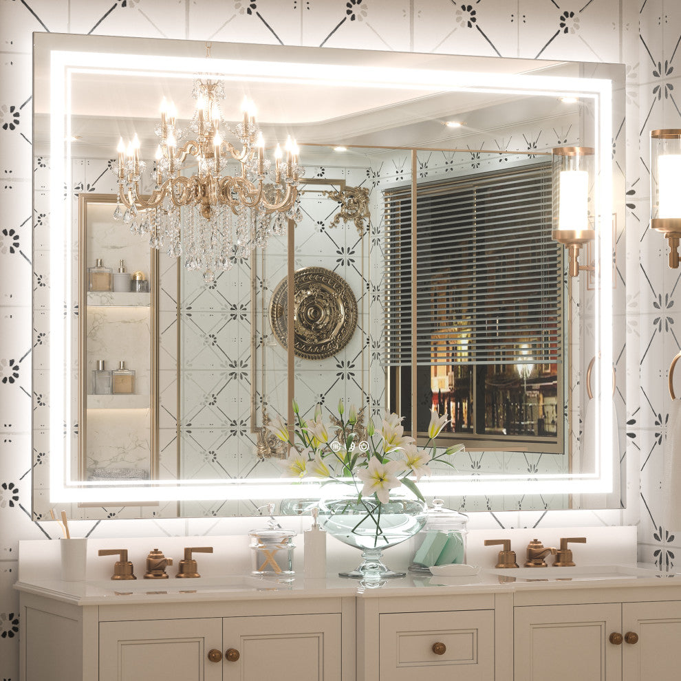 Bathroom Wall Mirror, Frontlit/Backlit, Dimmable, 48"x36"