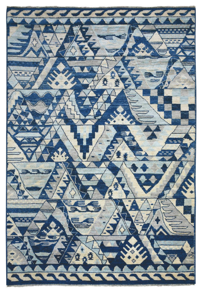 Blue, Wool Hand Knotted, Anatolian Village Inspired Oriental Rug, 6'0"x8'9"