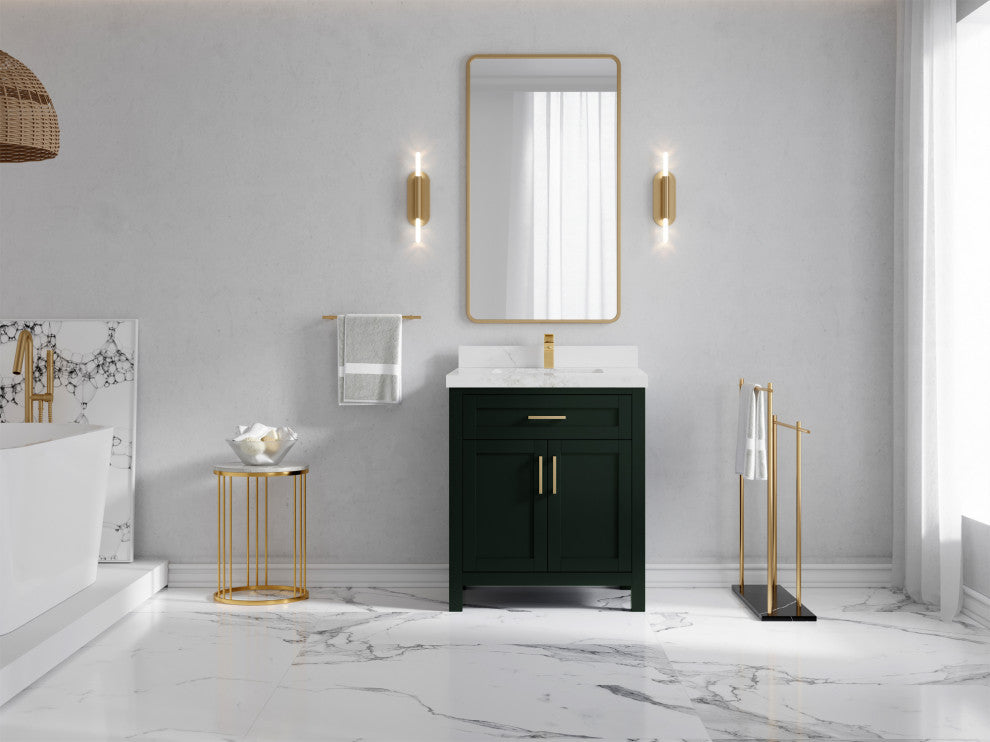 Cambridge 30 Single Sink Bath Vanity in Dark Forest Green 2" Calacatta Nuvo