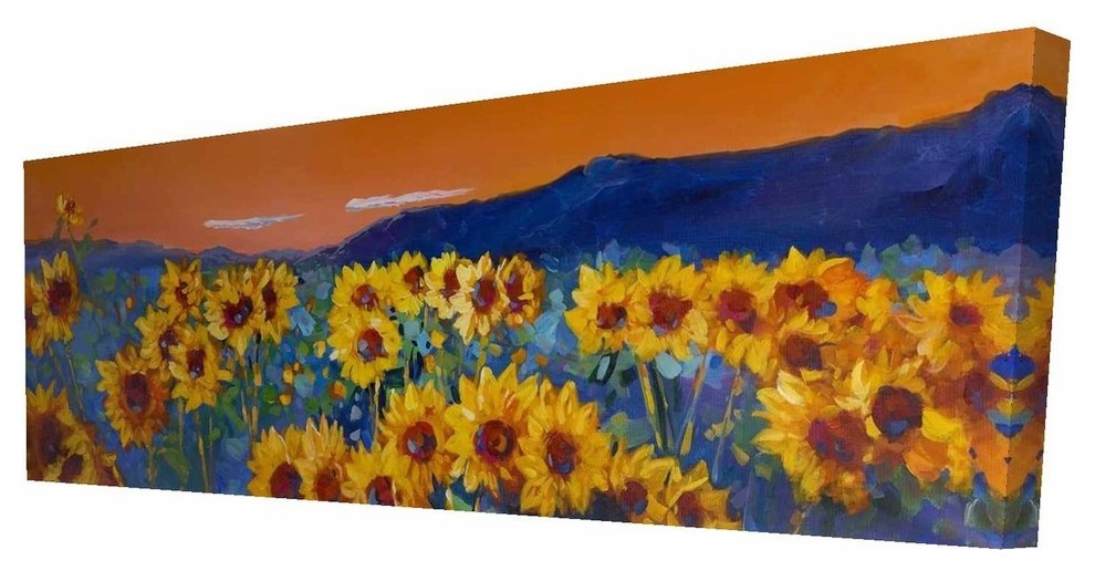 Sunset on Sunflower Fields Print on Wrapped Canvas
