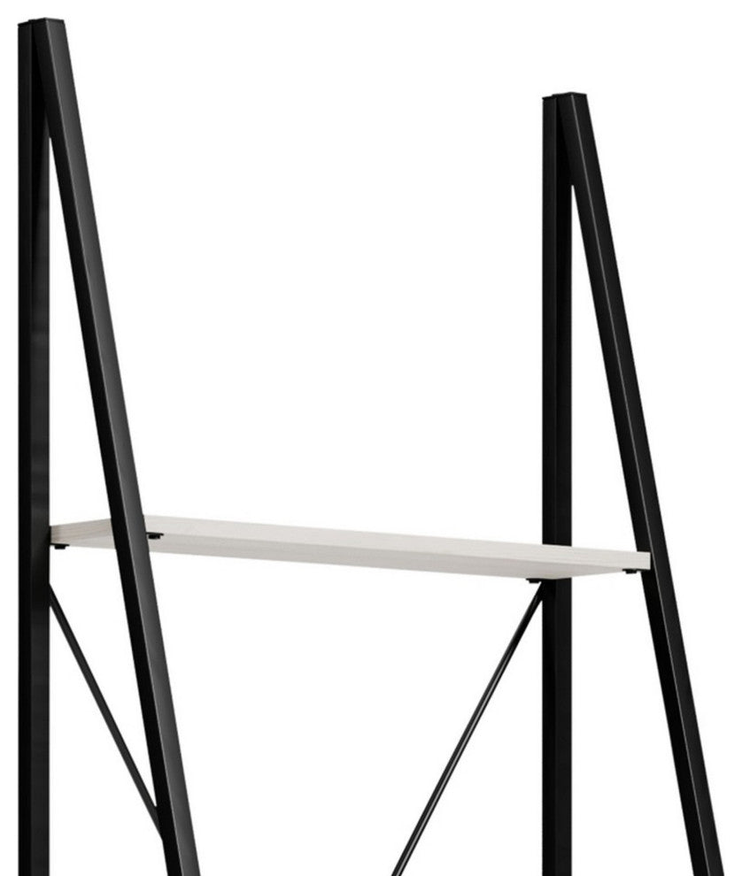 Gem 71 Inch Leaning Bookcase, Angled Ladder Design, Black Metal Frame
