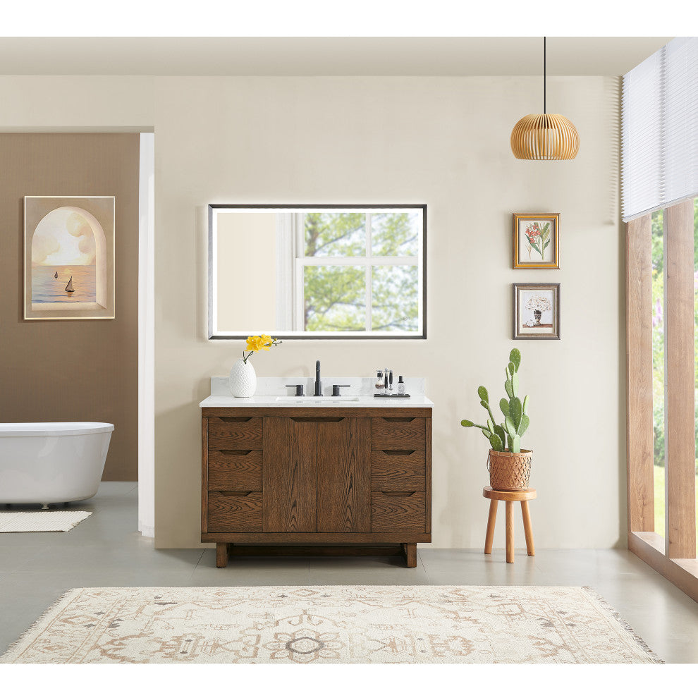 Mowry Bathroom Vanity, Brown Brushed Oak, 48", No Mirror