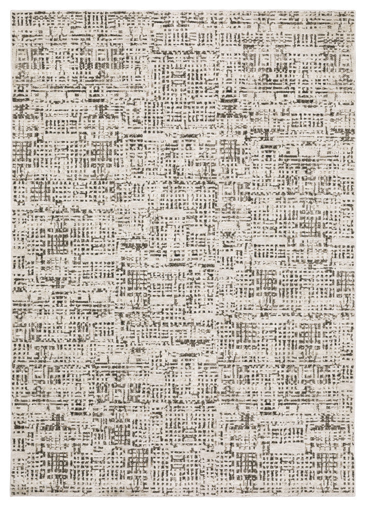 Noble Abstract Gridwork Ivory/ Grey Indoor Area Rug, Ivory, 3'3"x5'