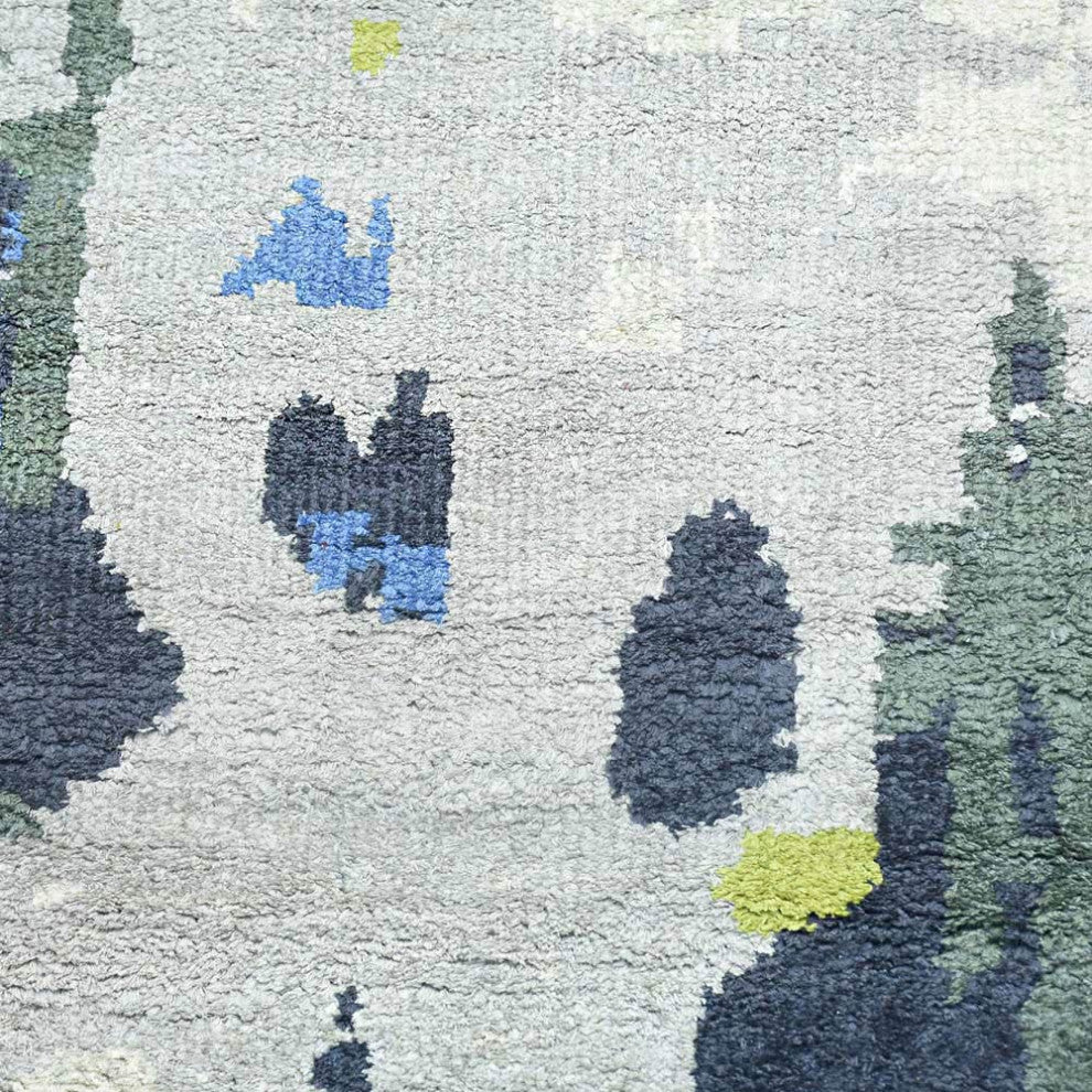 Hand Knotted Silk Area Rug Abstract Multicolor