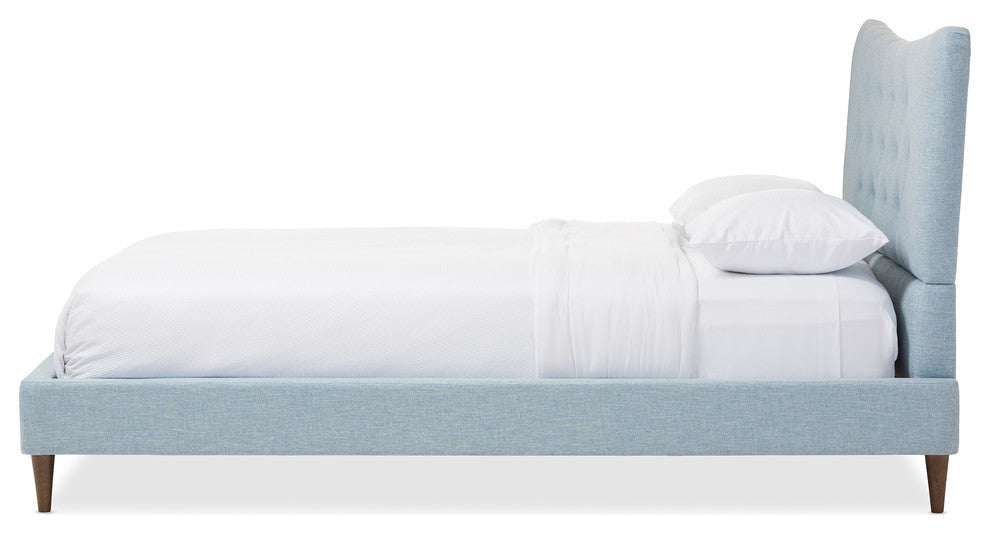 Hannah Mid-Century Sky Blue Fabric Queen Size Platform Bed