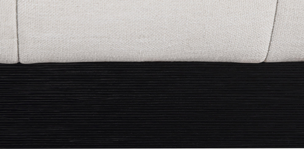 Lucia Beige Linen Textured Fabric Full Bed, Beige, Queen, Black Finish