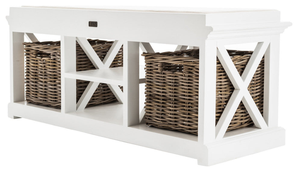 Classic White Bench and Basket Set