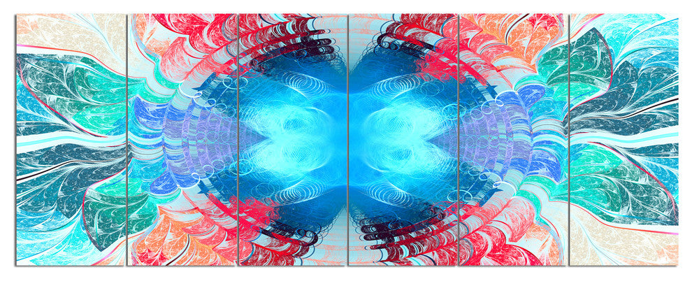 Extraordinary Fractal Blue Texture, Abstract Canvas Art Print, 70"x28", 6 Panels
