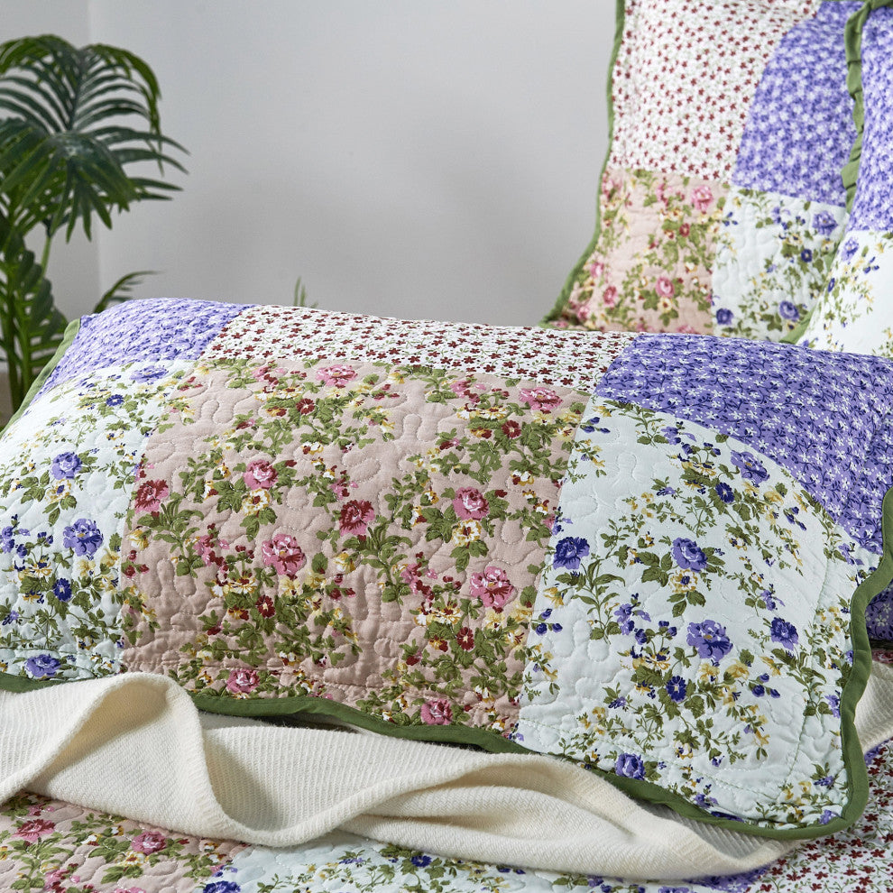 Patchwork Quilted 8-Piece Bed Spread Coverlet Set, Pink, Queen