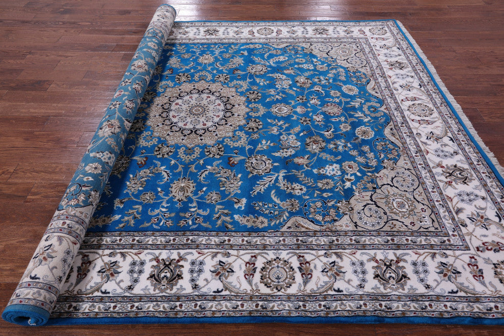 8' 1" X 10' 1" Wool & Silk Hand Knotted Persian Nain Rug - Q13144