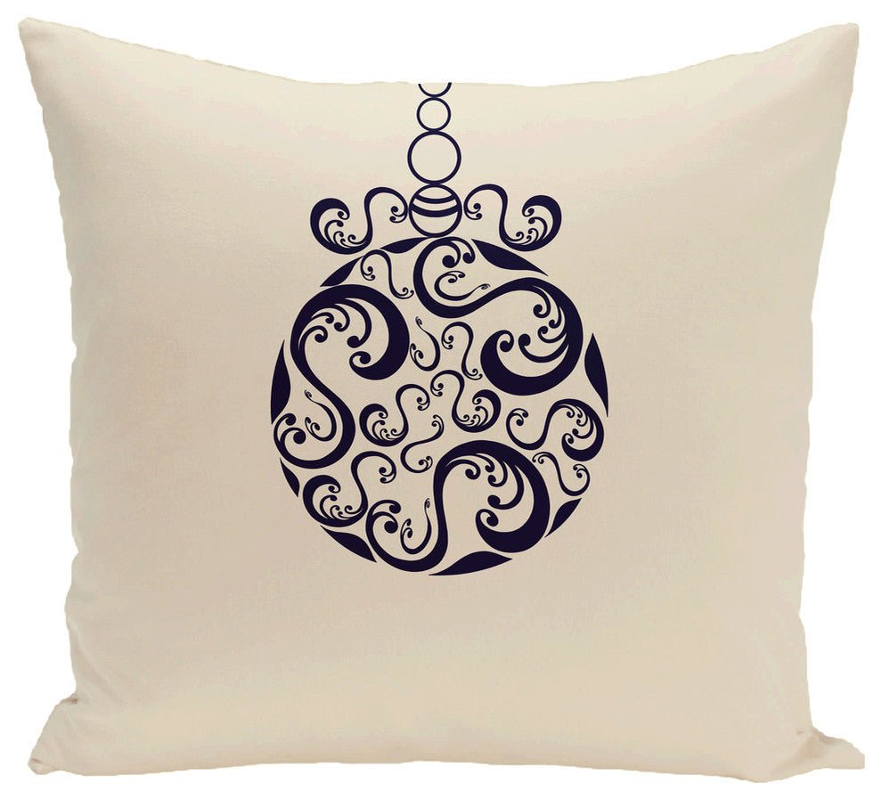 Fancy-Bulb, Decorative Holiday Print Pillow, Ivory And Cream, 16"x16"
