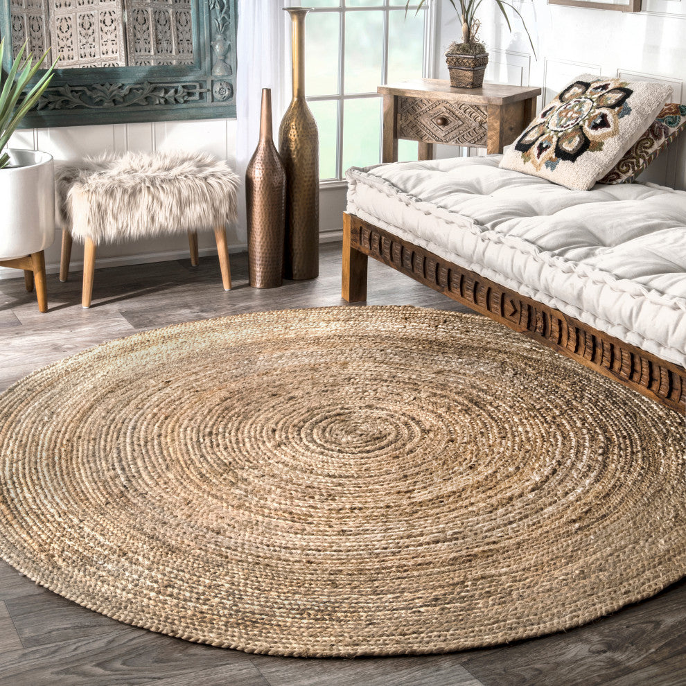 Nuloom Rigo Hand Woven Farmhouse Jute Area Rug, Natural 7'Round