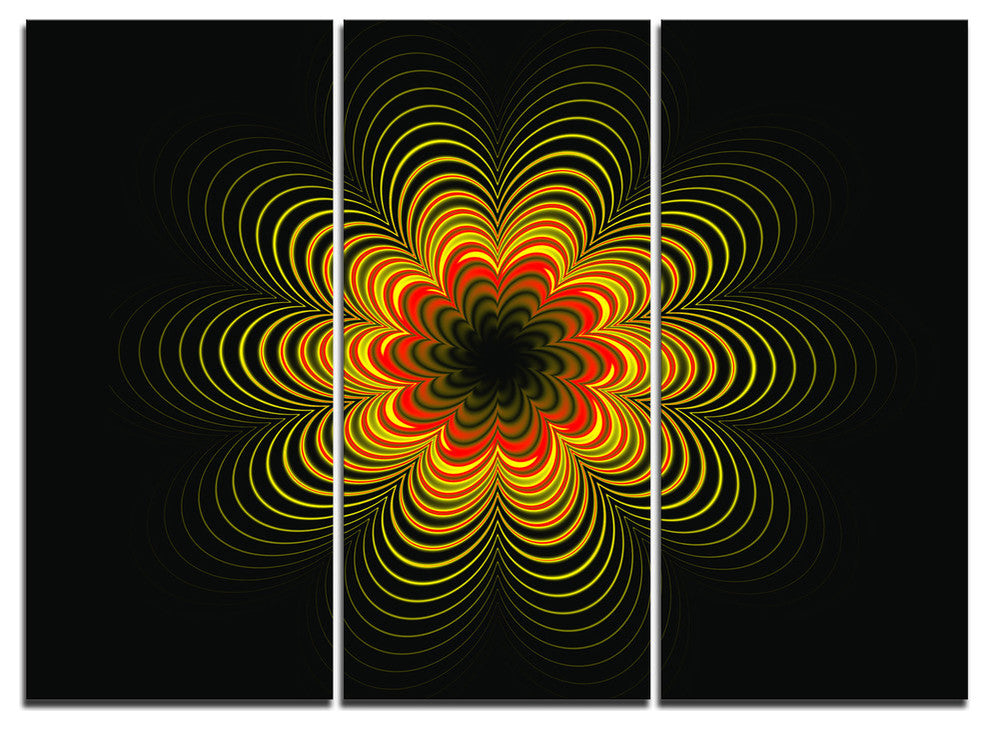 "Psychedelic Yellow Fractal Flower" Metal Wall Art, 3 Panels, 36"x28"