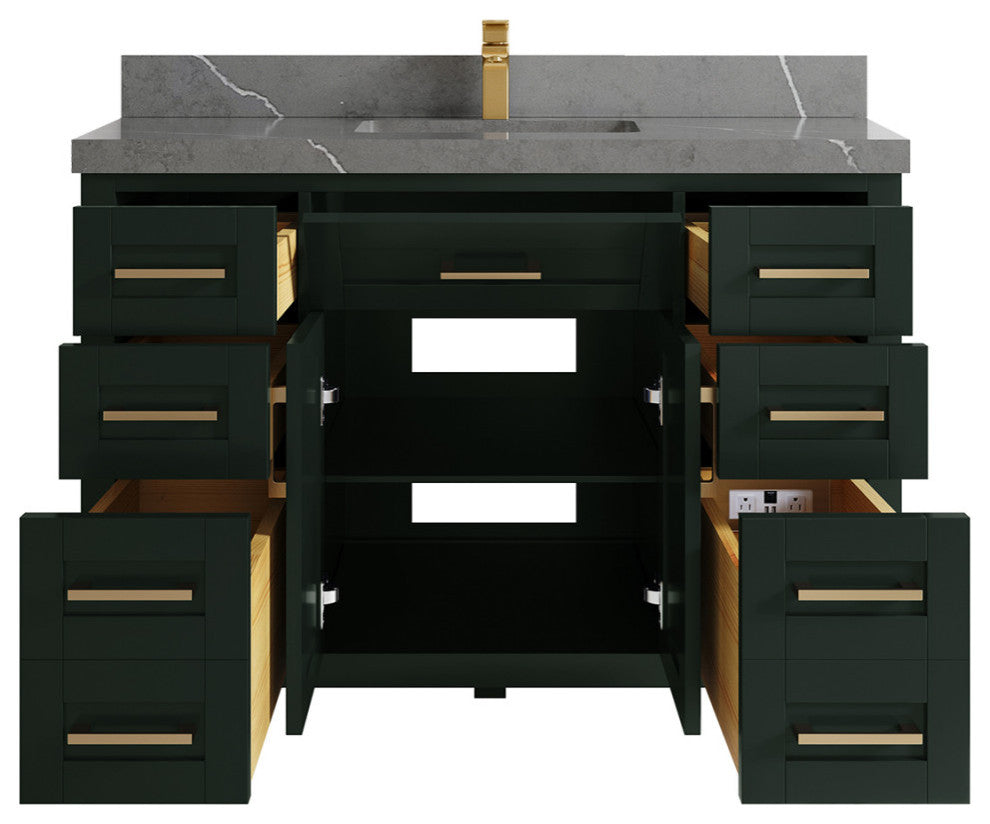 Cambridge 48 Single Sink Bath Vanity in Dark Forest Green 2" Piatra Gray