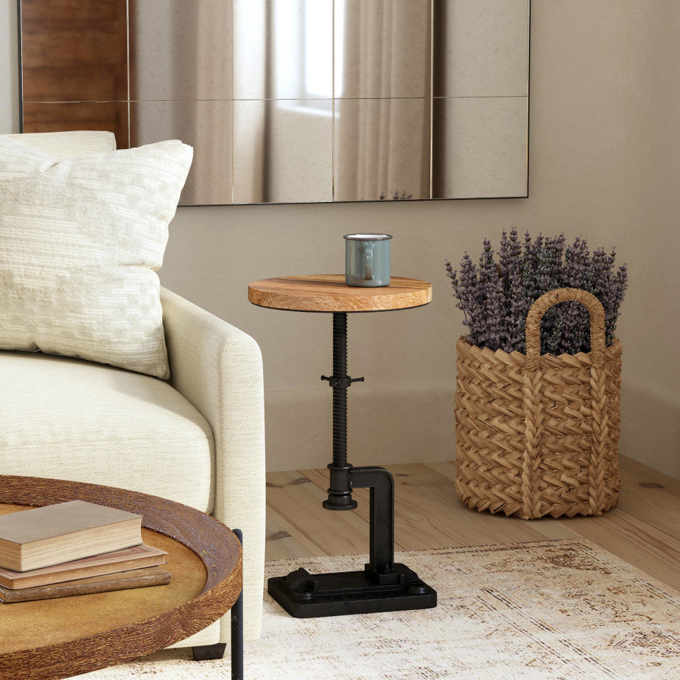 Ellis Adjustable Pedastal Side table, Black